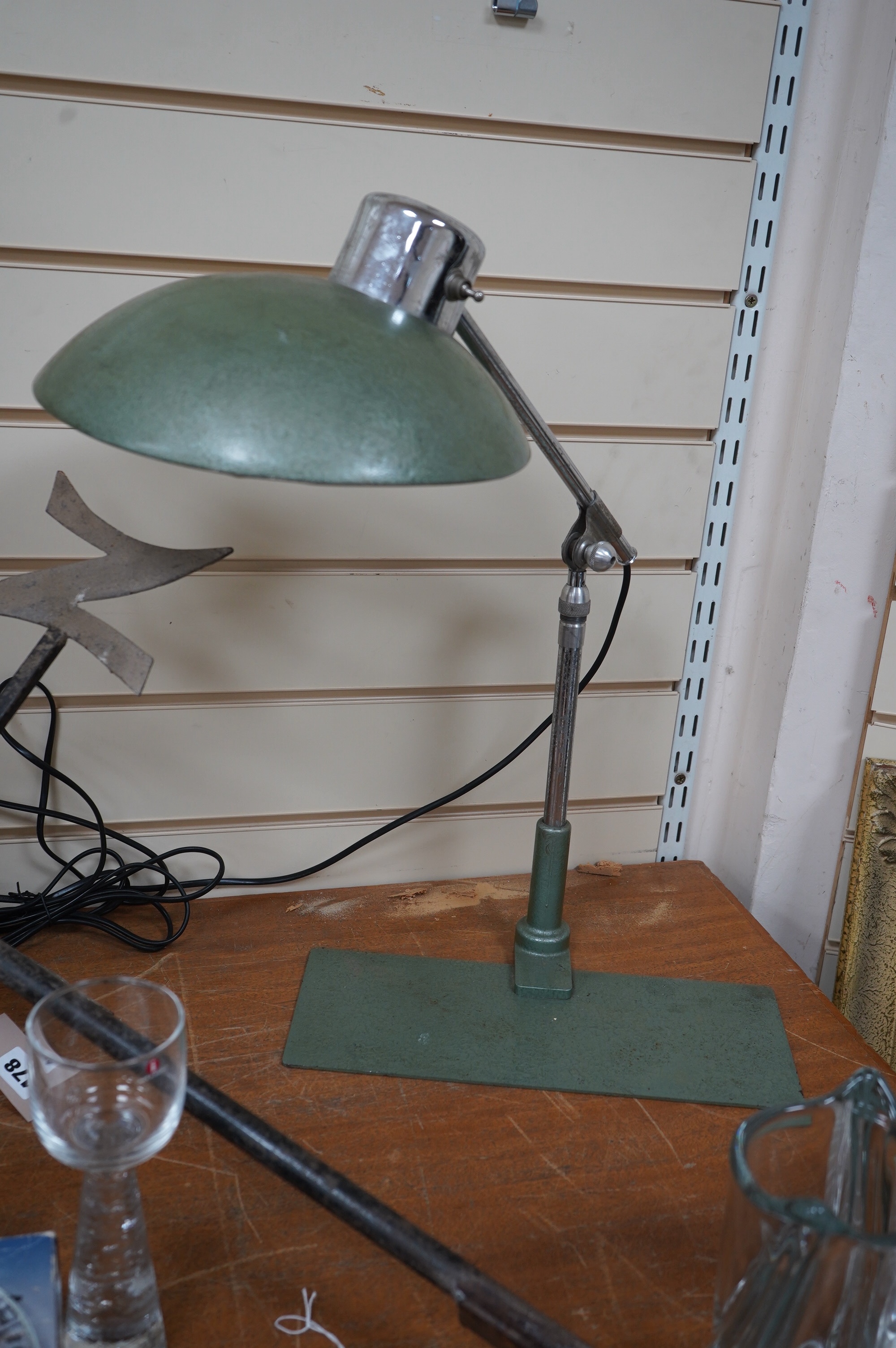 A French 1950's aluminium industrial ‘angle poise’ desk lamp. Condition - fair, untested